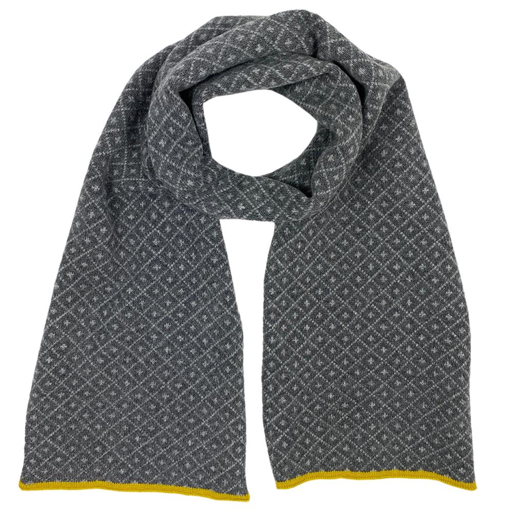 diamond pattern fairisle scarf greys with piccalilli trim.jpg